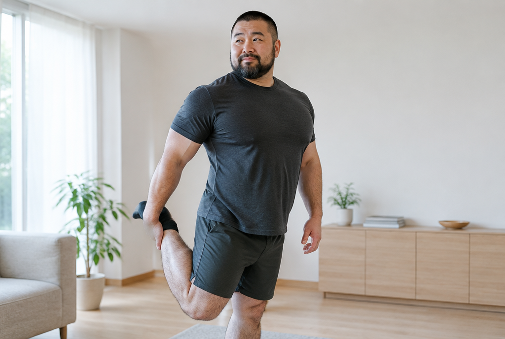 骨盤まわりのストレッチをする男性